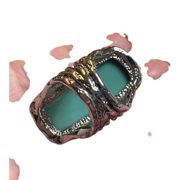 Boho Statement Ring Turquoise Style Inlay Silver Tone Filigree Size 8 - Picture 8 of 8